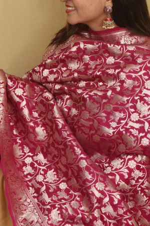 Elegant Pink Banarasi Silk Shikargah Design Dupatta
