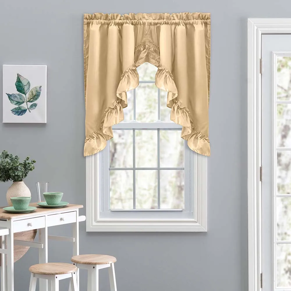 Ellis Stacey Solid Color Window 1.5" Rod Pocket High Quality Fabric Ruffled Swag 60"x38" Almond