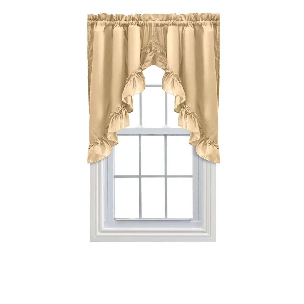 Ellis Stacey Solid Color Window 1.5" Rod Pocket High Quality Fabric Ruffled Swag 60"x38" Almond