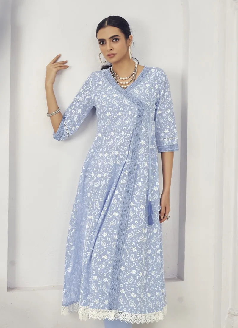 Embroidered Palazzo Suit Set in Pure Cotton