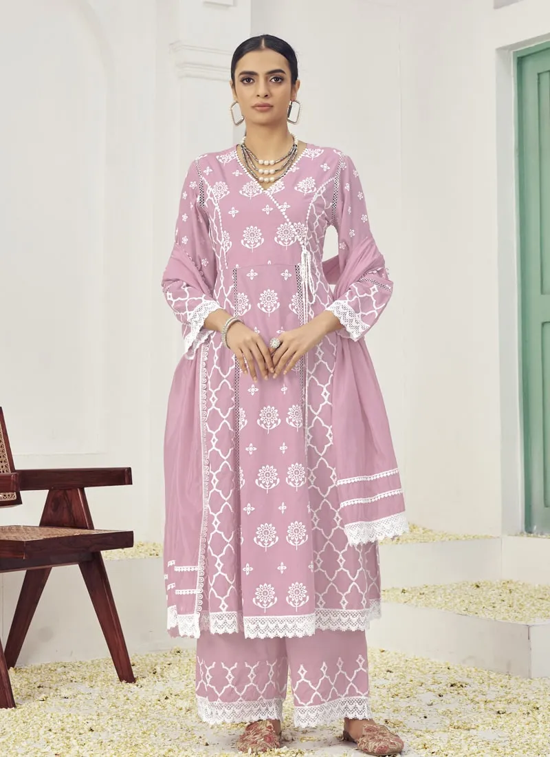 Embroidered Palazzo Suit Set in Pure Cotton