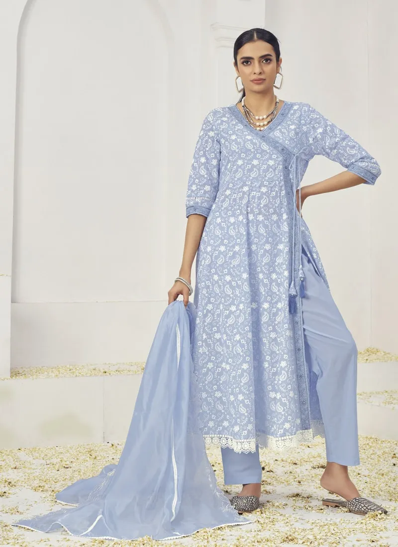 Embroidered Palazzo Suit Set in Pure Cotton