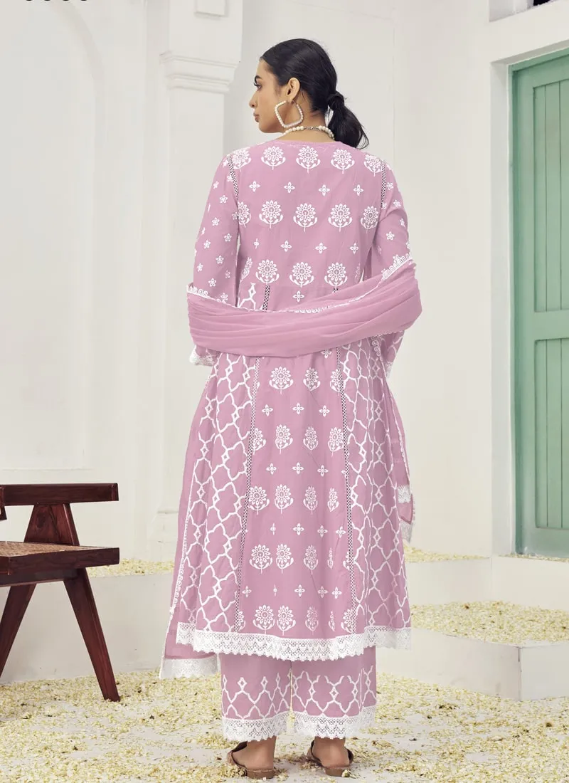 Embroidered Palazzo Suit Set in Pure Cotton