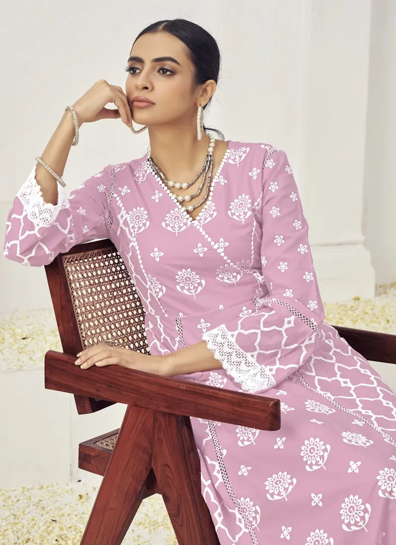 Embroidered Palazzo Suit Set in Pure Cotton