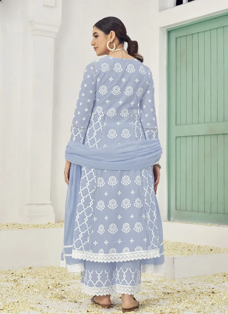Embroidered Palazzo Suit Set in Pure Cotton