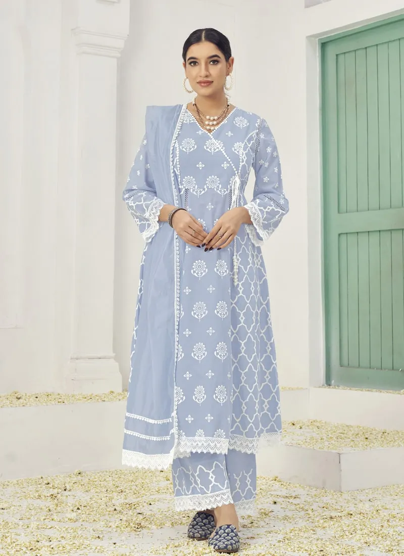 Embroidered Palazzo Suit Set in Pure Cotton