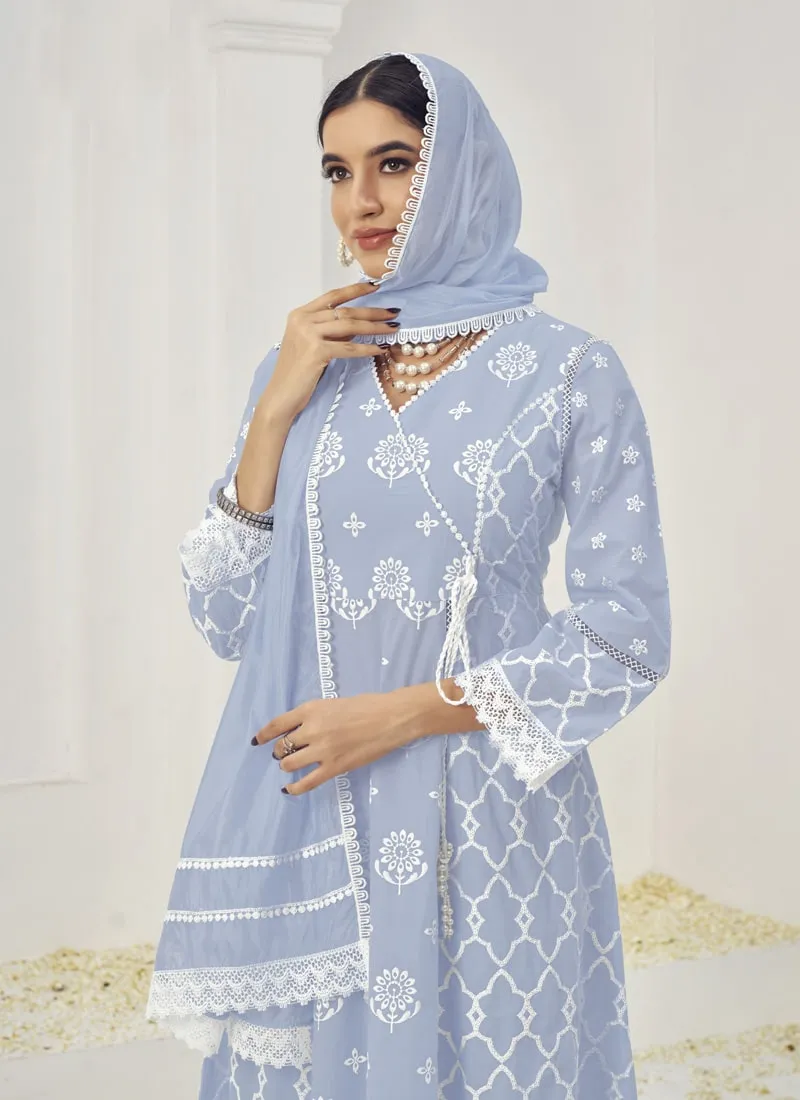 Embroidered Palazzo Suit Set in Pure Cotton
