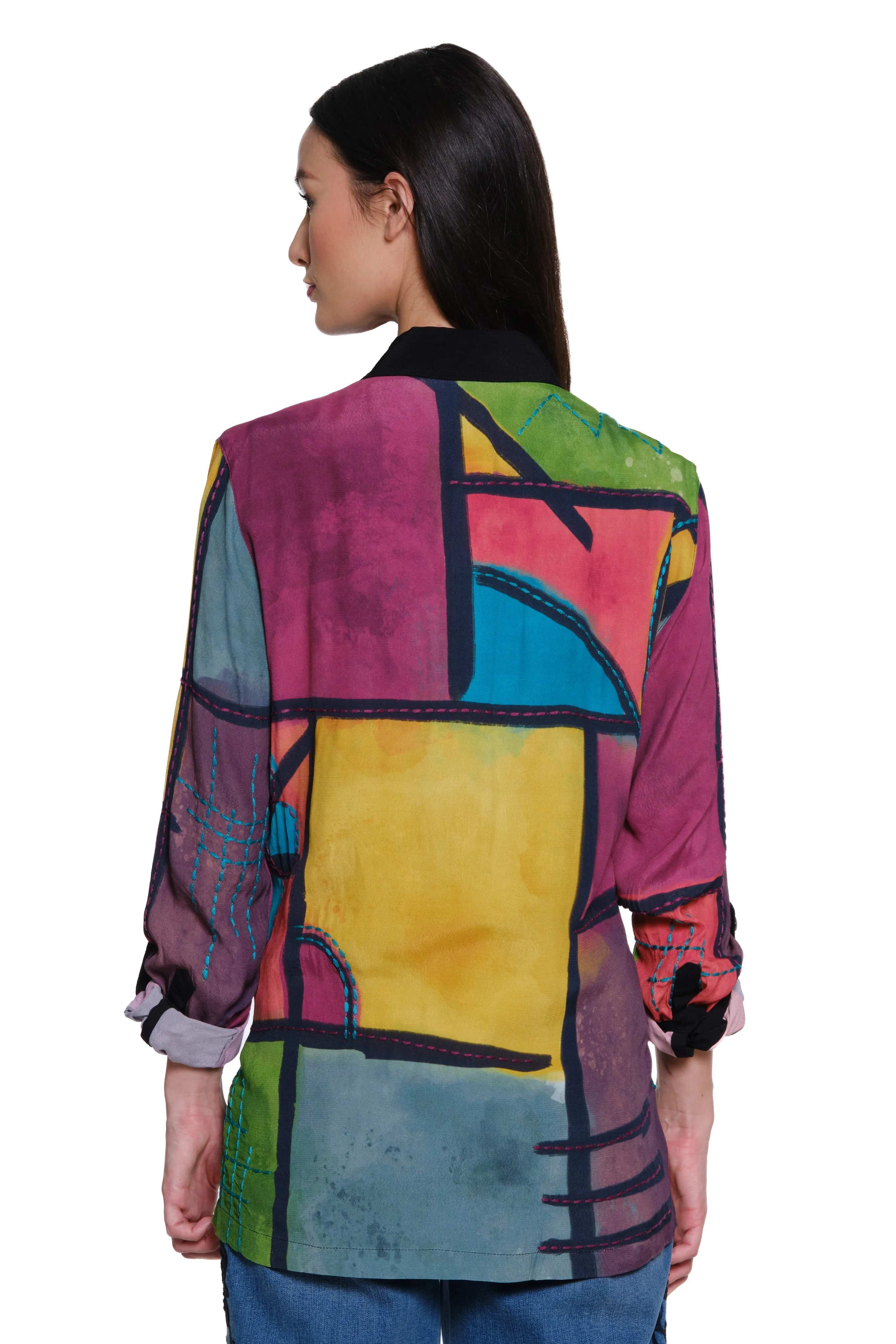 Embroidered Patch Print Top - Women's - Multi