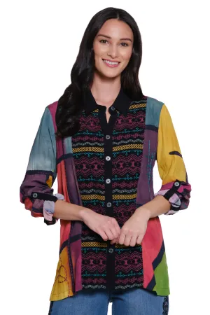 Embroidered Patch Print Top - Women's - Multi