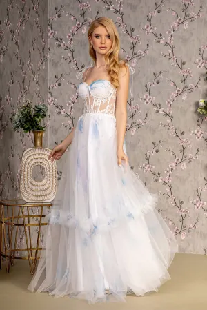 Embroidery Bead Tied Shoulder Mesh A-line Long Prom Dress GLGL3208