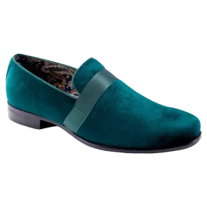 Emerald Green Velvet Men's Shoe Slip-on with a satin ribbon Loafer