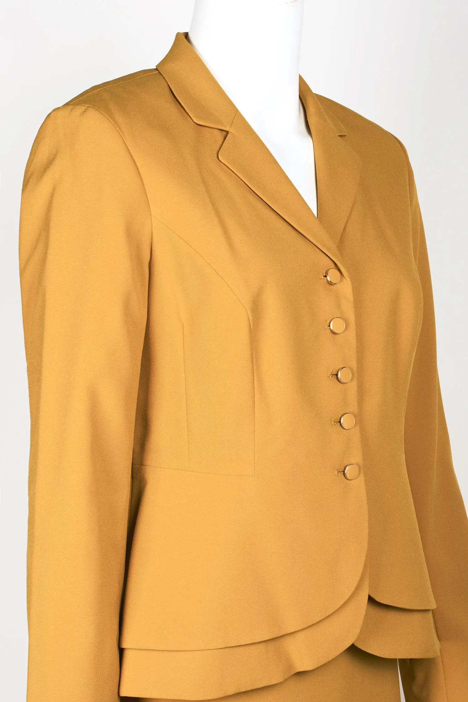 Emily Notched Collar 5 Button Closure Long Sleeve Tiered Hem Crepe Jacket with Zipper Back Slit Back Skirt