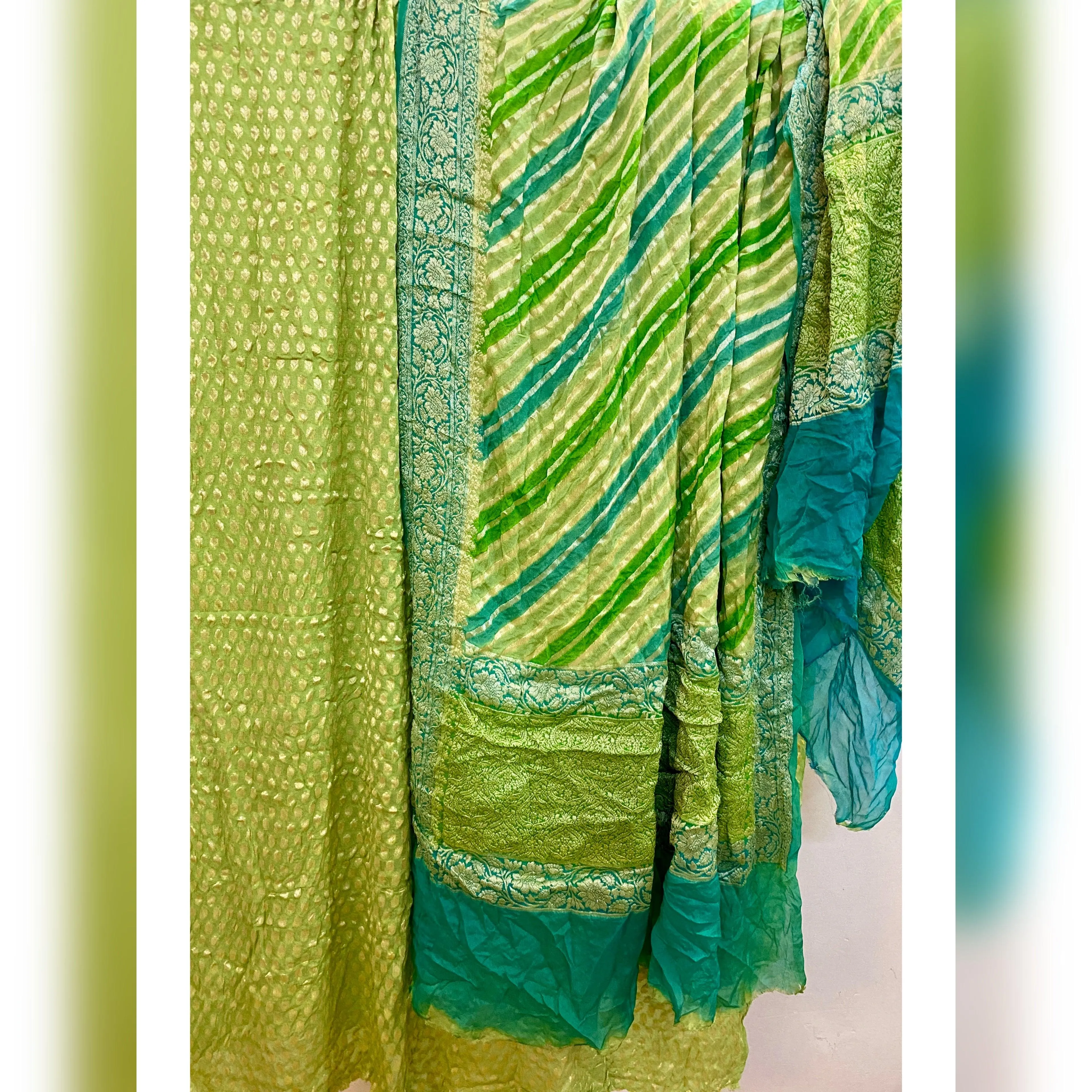 Enchanting Green 3 pcs Khaddi Georgette Banarasi Dress Material