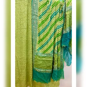 Enchanting Green 3 pcs Khaddi Georgette Banarasi Dress Material