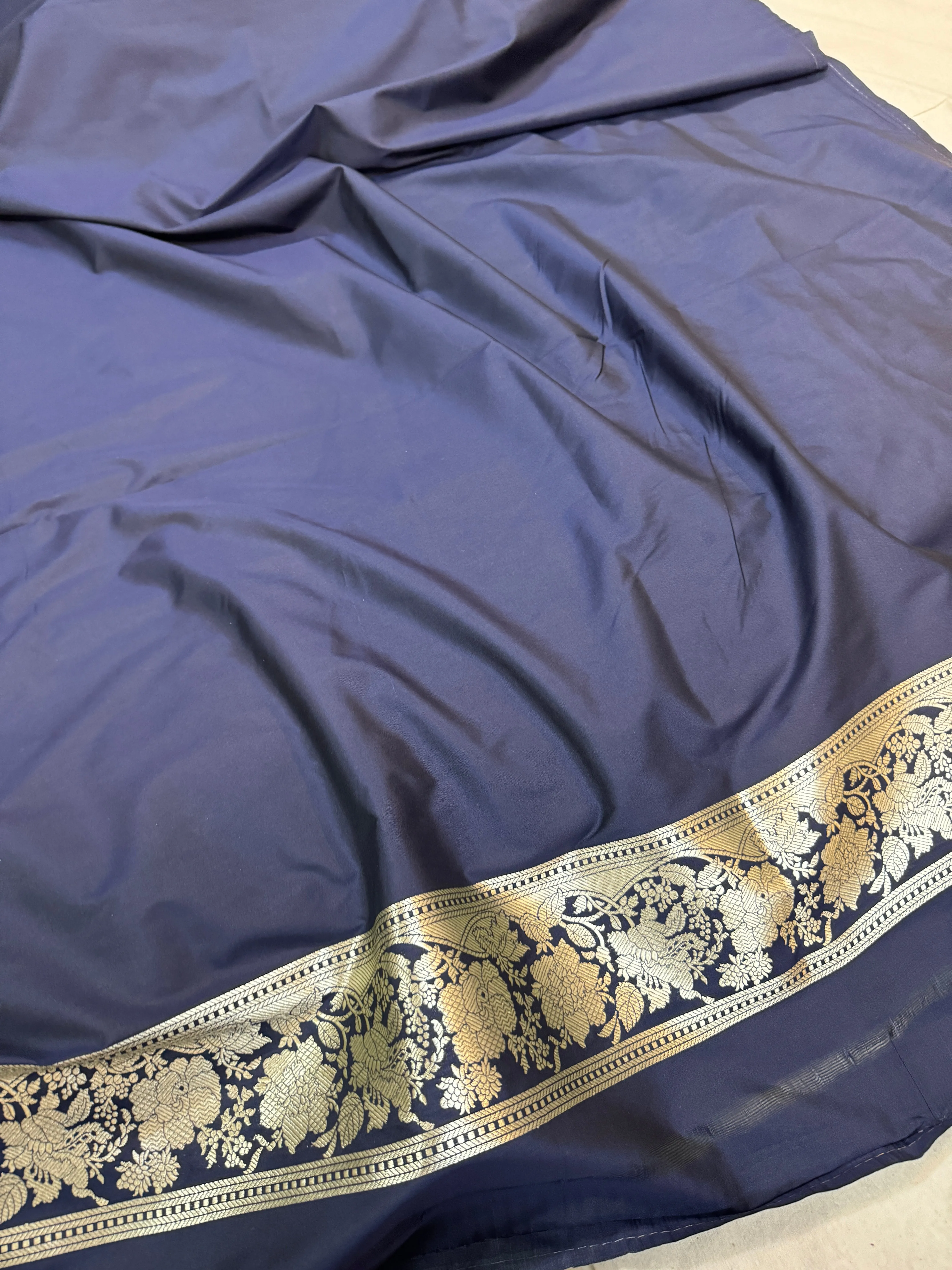 Exquisite Navy Blue Pure Katan Silk Saree Banarasi Saree