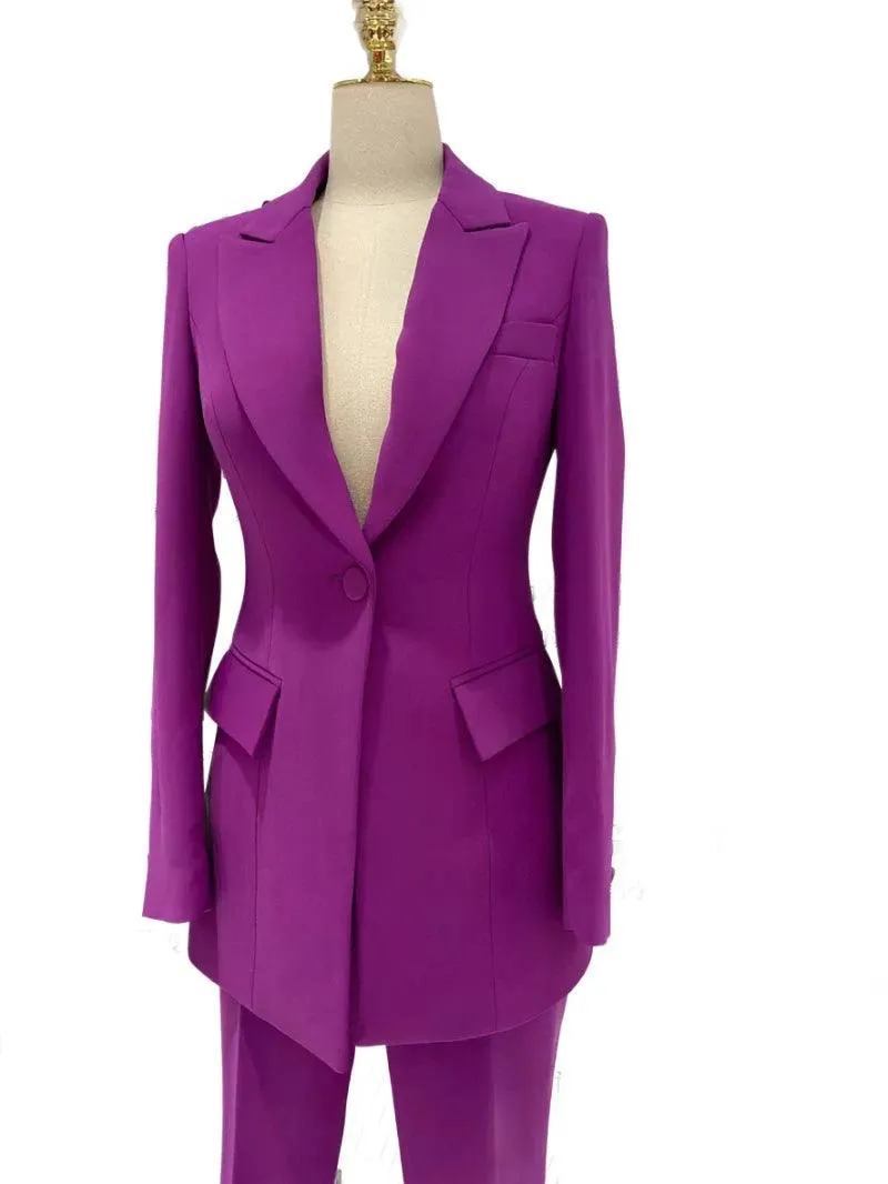 Flared Pant Suit - One Button Women Pantsuit