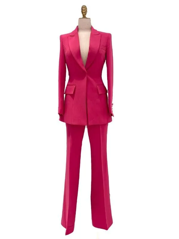 Flared Pant Suit - One Button Women Pantsuit