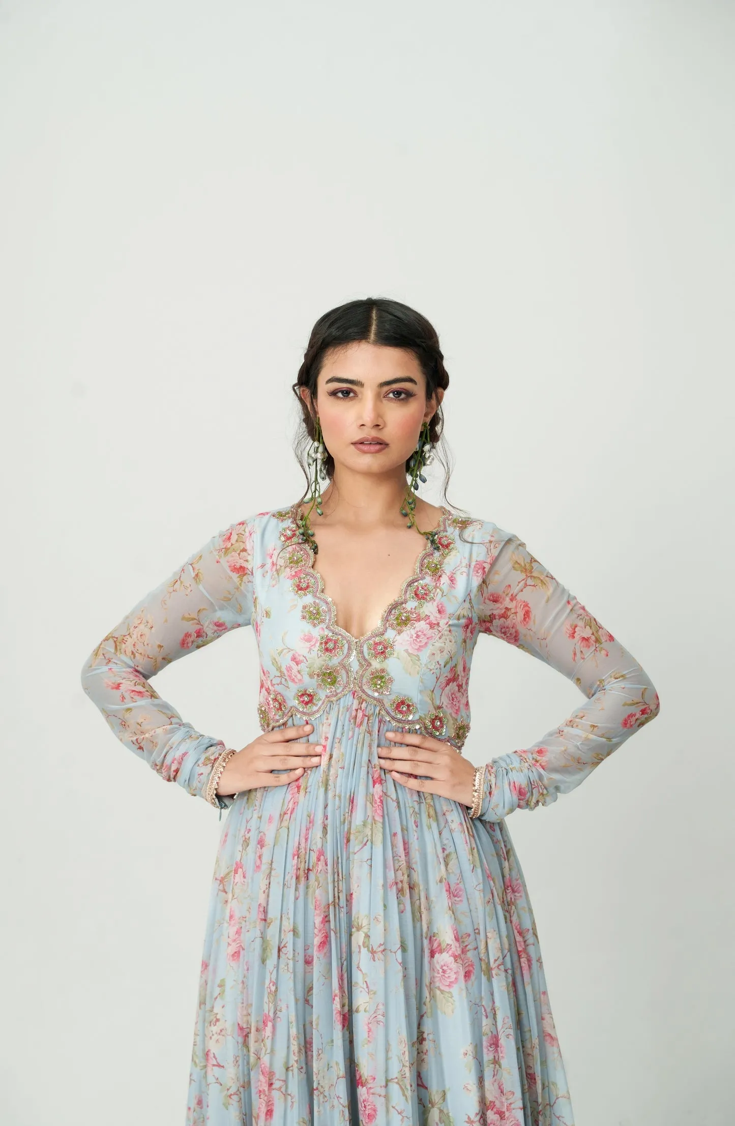 Floret-Ice Blue Embroidered Anarkali Set