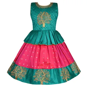 Girls Embroidered Sleeveless Fit and Flare Frock Dress