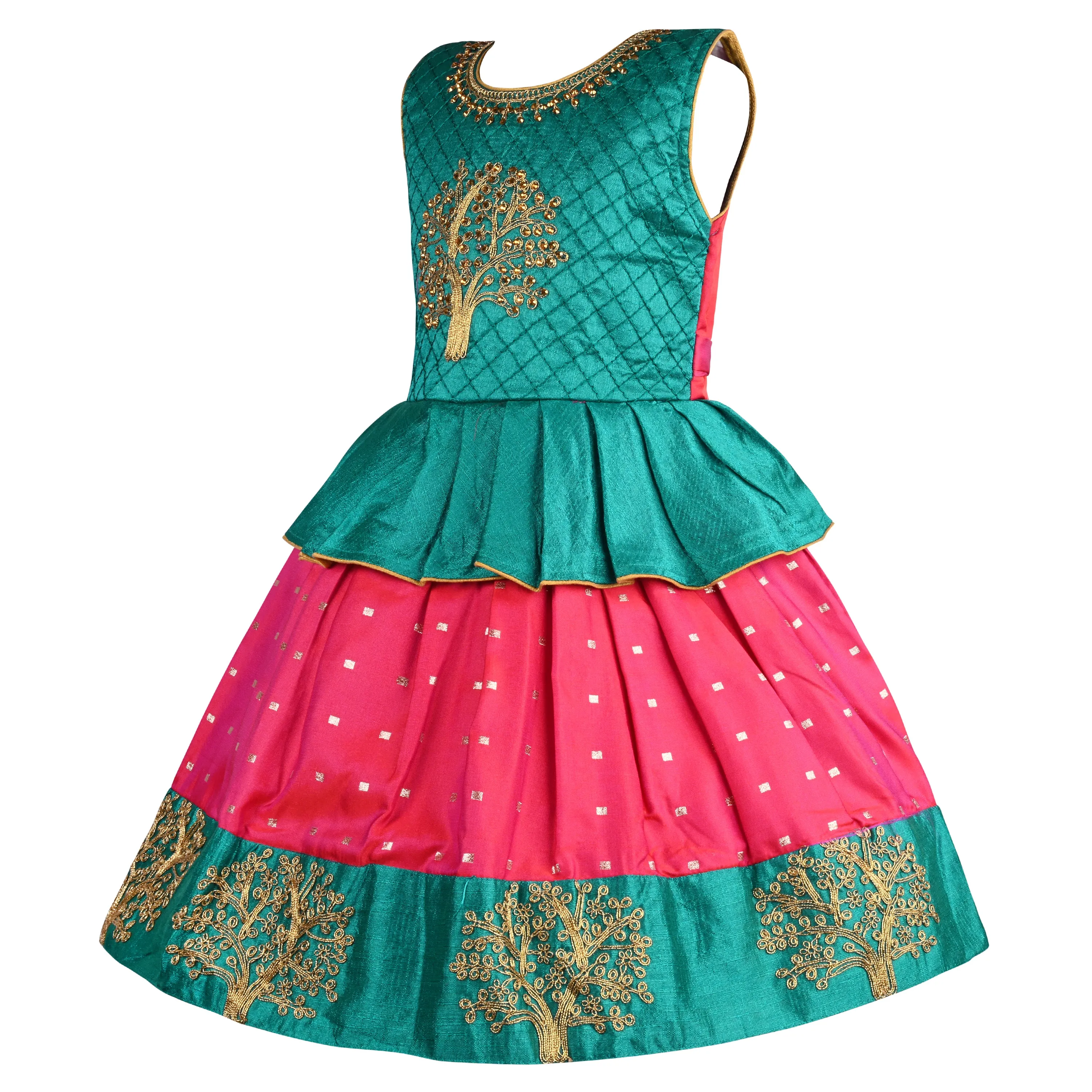 Girls Embroidered Sleeveless Fit and Flare Frock Dress