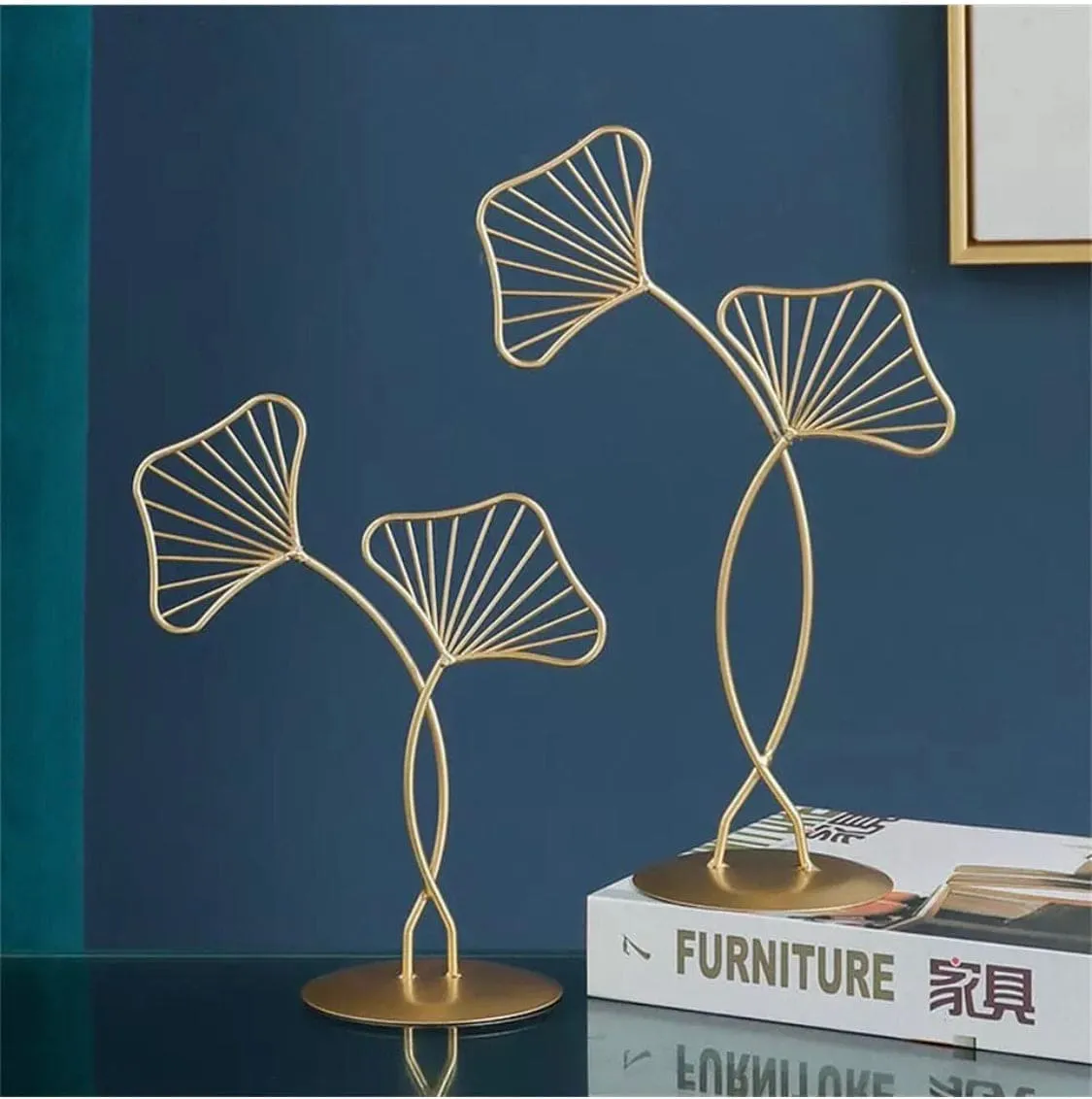 Golden Leaves Ornament Wrought, Gingko Biloba Figurines Sculpture, Wedding Decor