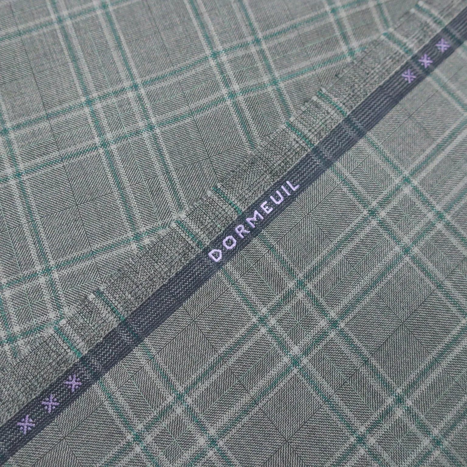 Gray and Teal Windowpane Texture Amadeus 365 Wool Dormeuil Fabric