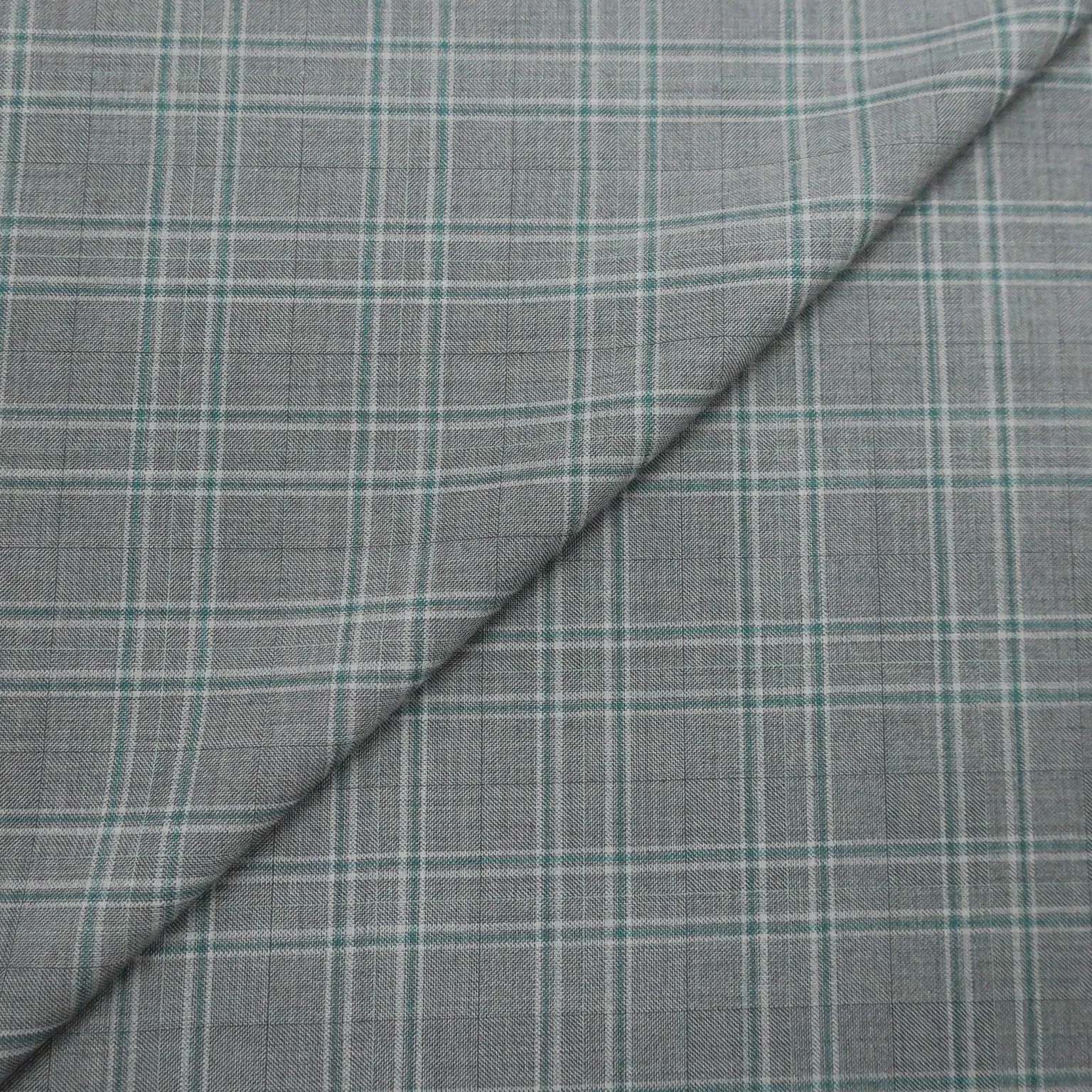 Gray and Teal Windowpane Texture Amadeus 365 Wool Dormeuil Fabric