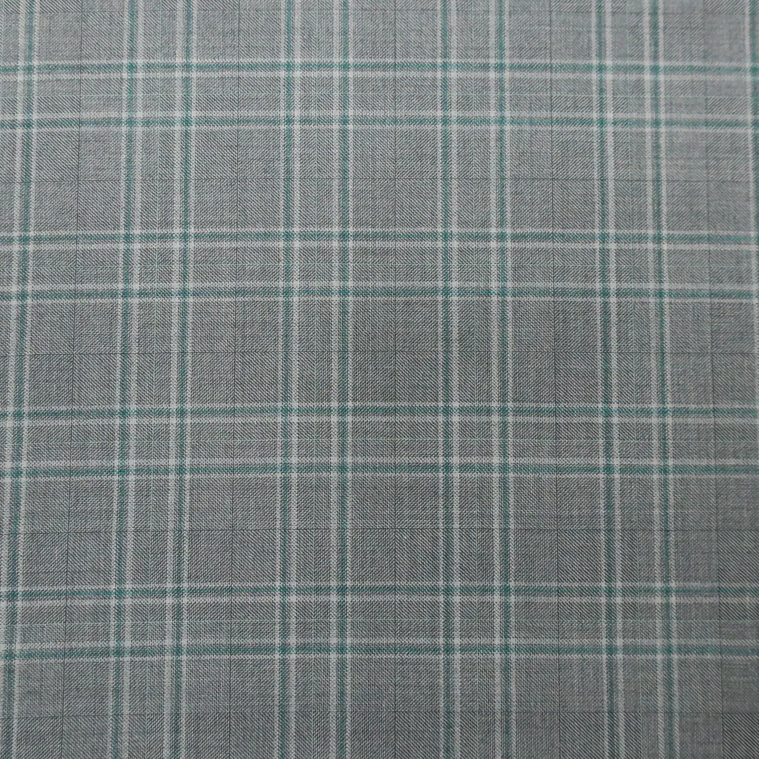 Gray and Teal Windowpane Texture Amadeus 365 Wool Dormeuil Fabric