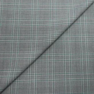 Gray and Teal Windowpane Texture Amadeus 365 Wool Dormeuil Fabric