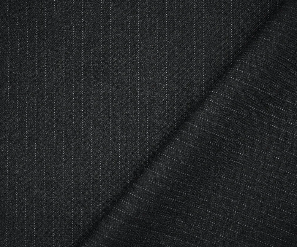 Gray-Black-Brown Poly Wool Texture Pinstripe Twill Suiting Woven Fabric