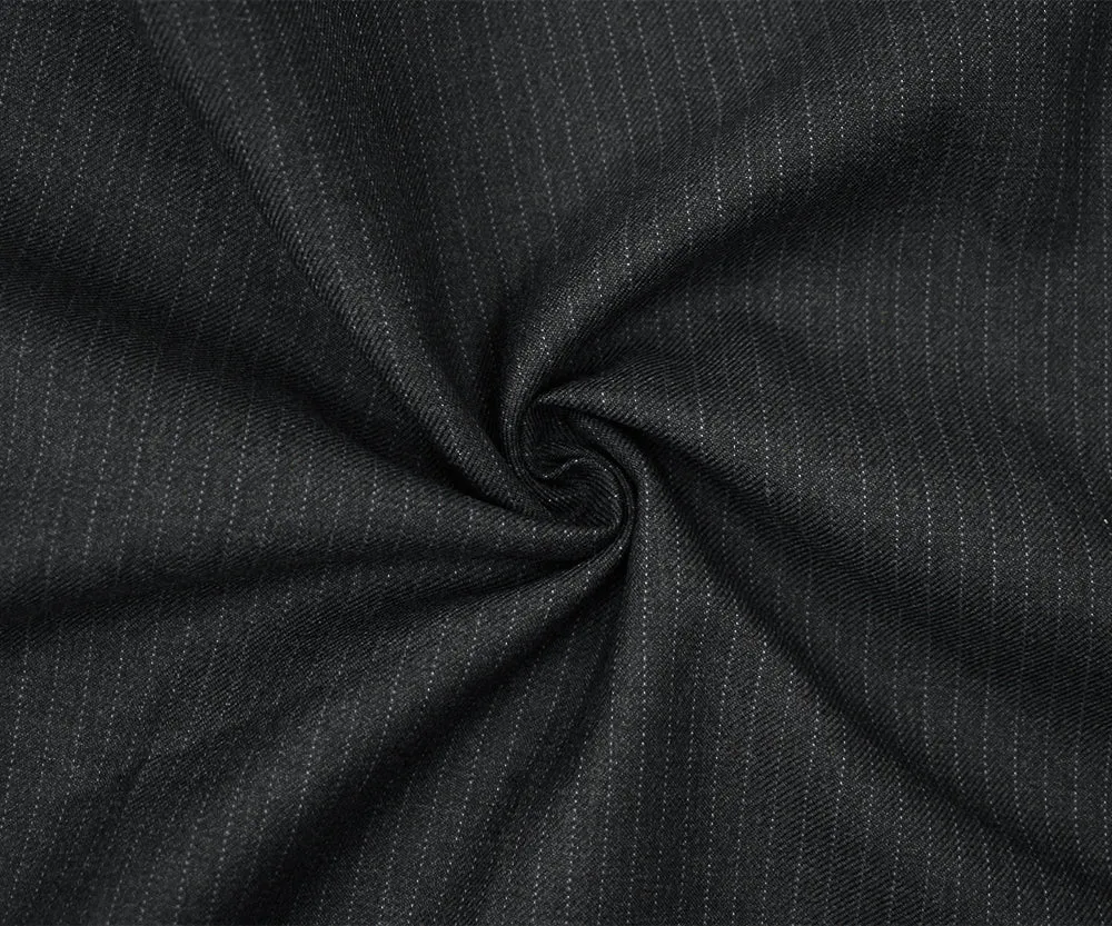 Gray-Black-Brown Poly Wool Texture Pinstripe Twill Suiting Woven Fabric