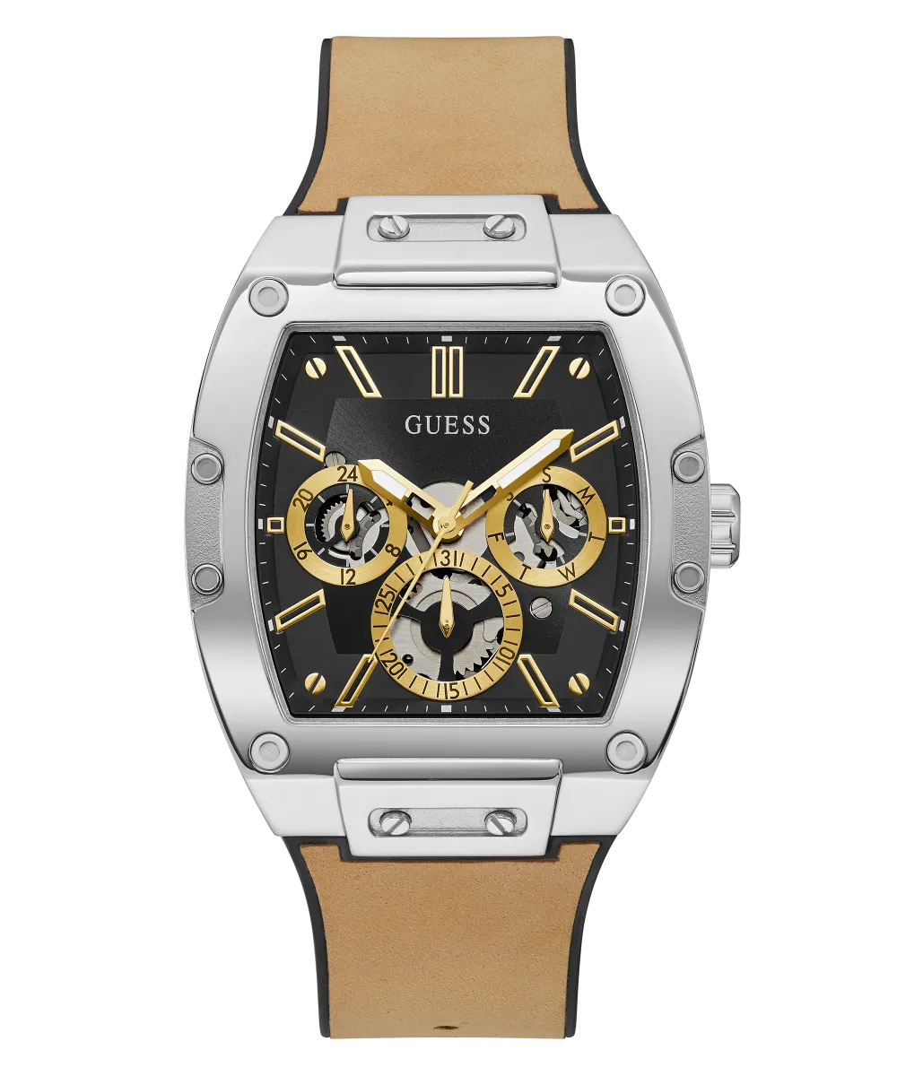 GUESS Mens Beige Silver Tone Multi-function Watch
