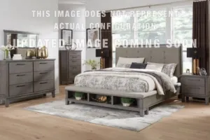 Hallanden California King Panel Bed with Storage with Mirrored Dresser and Chest