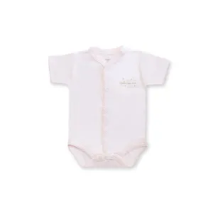 Hello World Short Sleeve Snapped Bodysuit, Pink