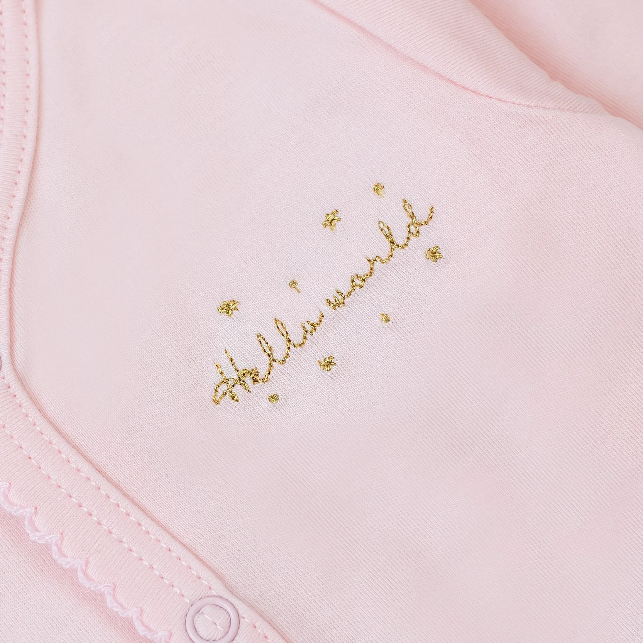 Hello World Short Sleeve Snapped Bodysuit, Pink