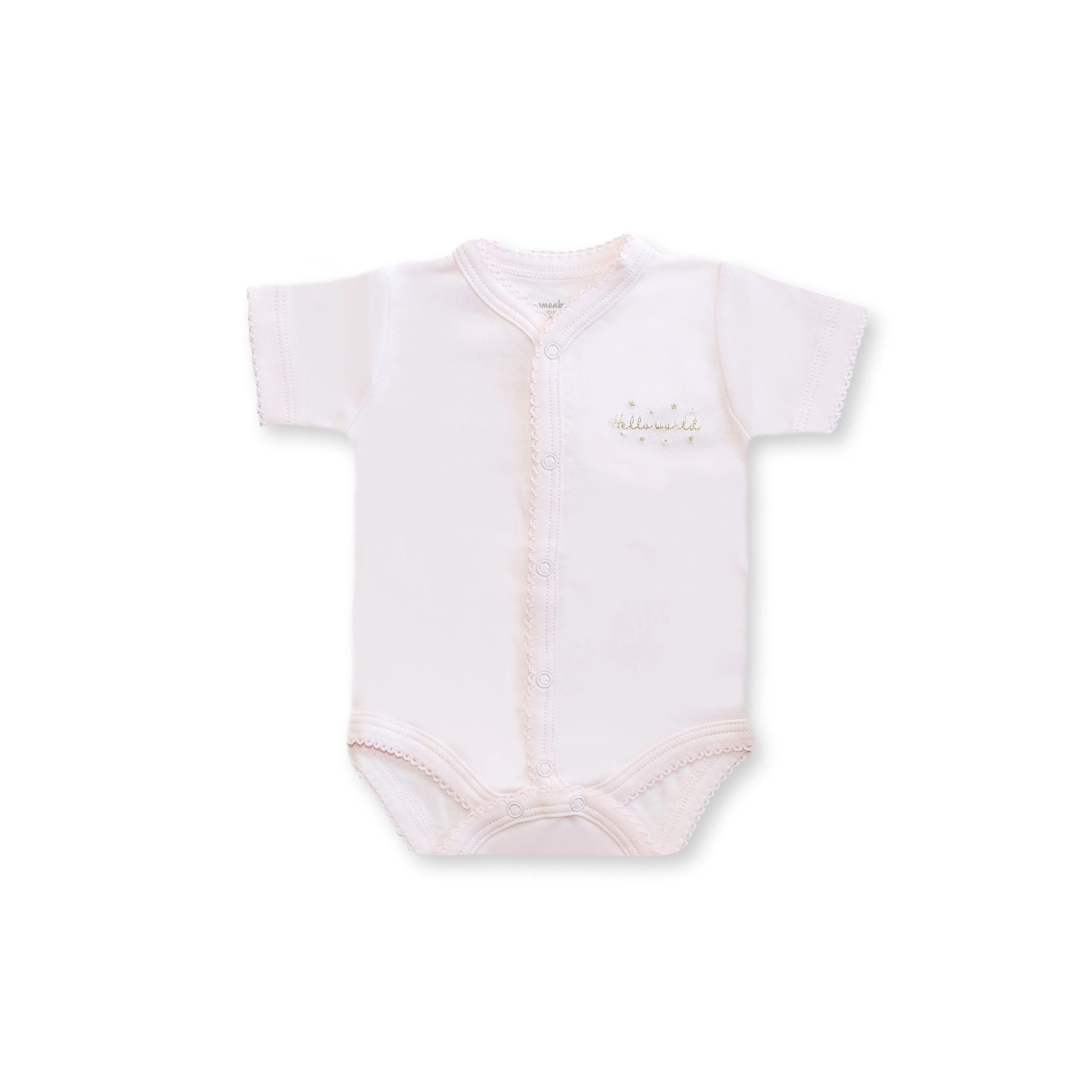 Hello World Short Sleeve Snapped Bodysuit, Pink