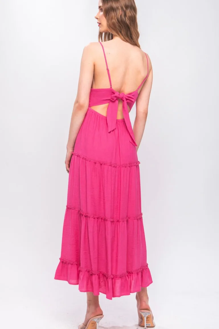 Hot Pink Embroidery Maxi Dress