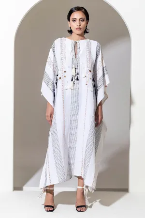 Ivory Embroidered Cotton Kaftan