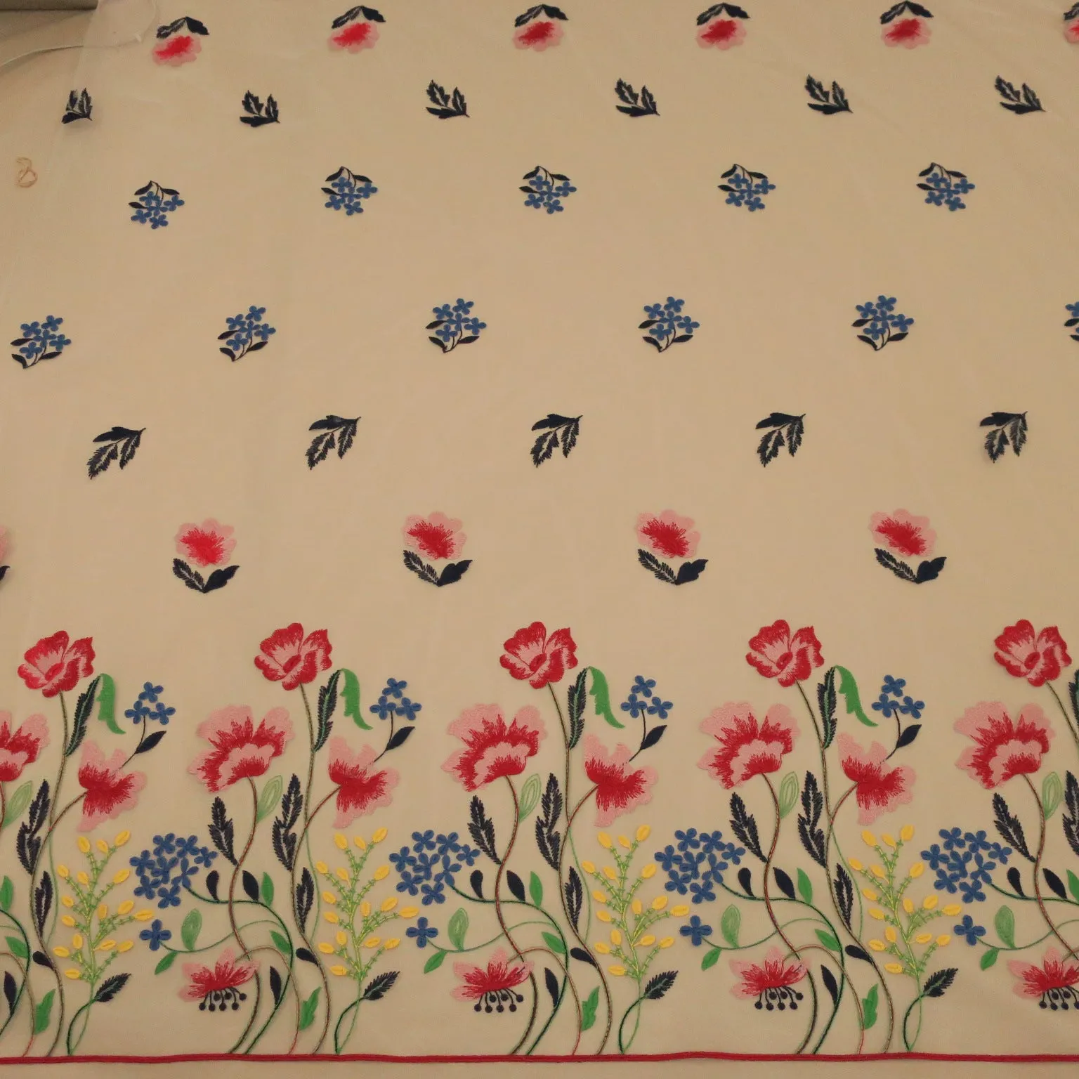 Ivory Tulle with Multicolored Floral Embroidered Fabric