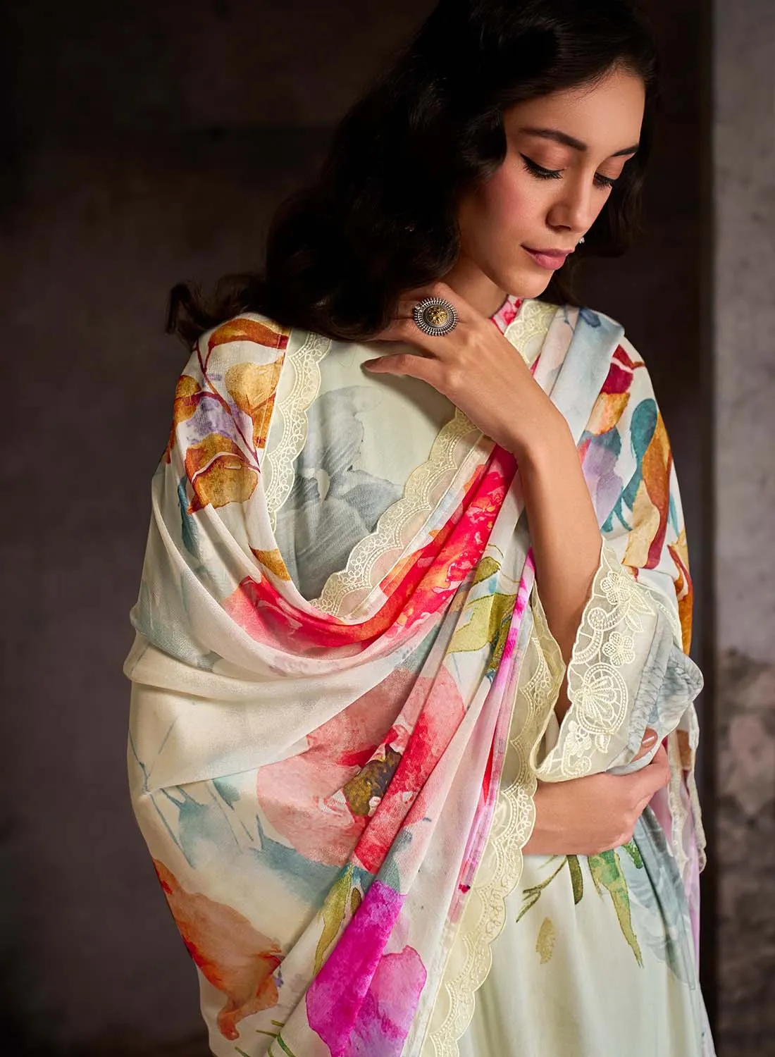 Kimora Pure Muslin Unstitched Salwar Suit Material with Embroidery