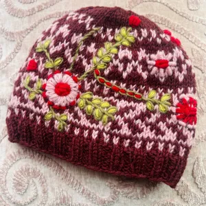 Knit Embroidered Wool Winter Hat for Just Jill