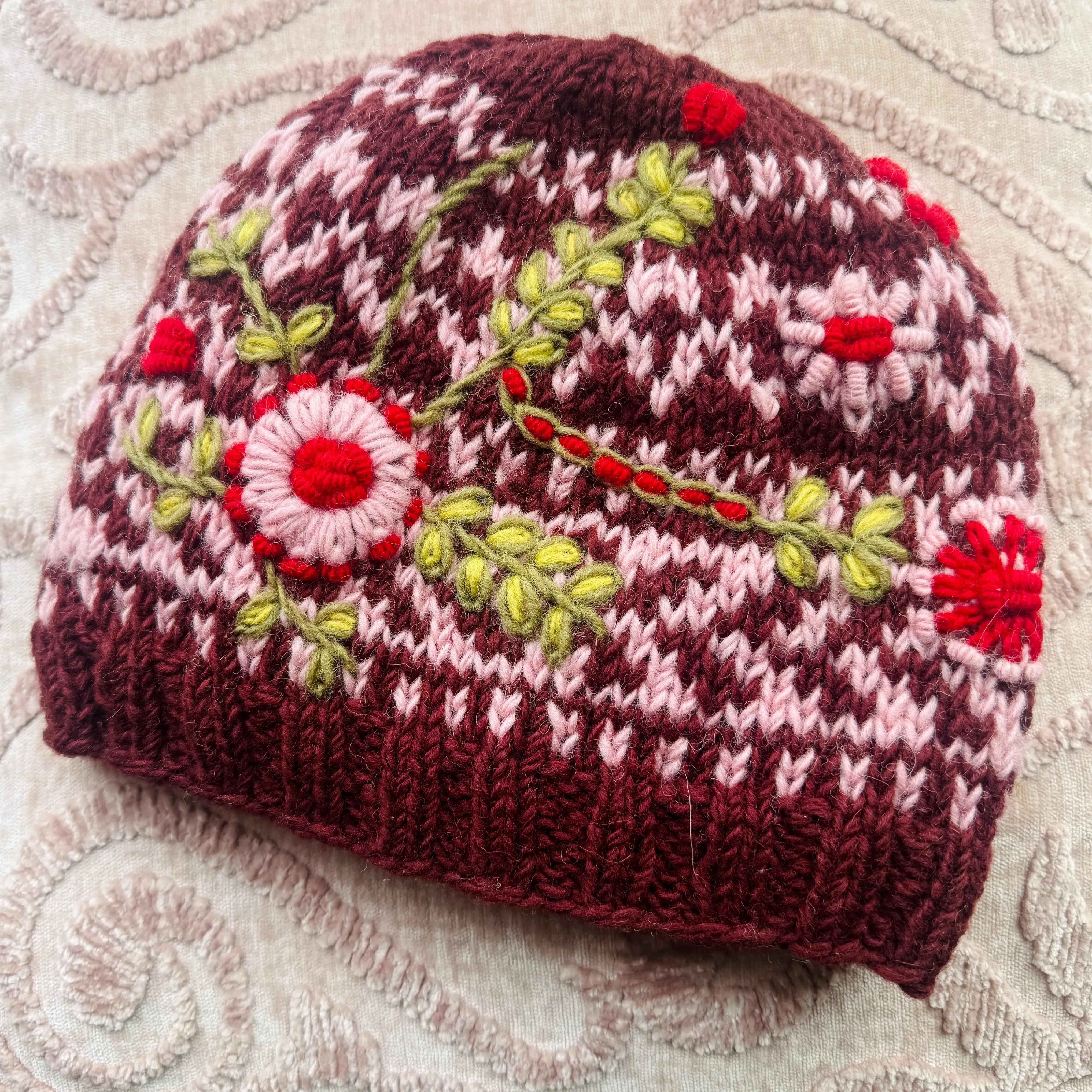 Knit Embroidered Wool Winter Hat for Just Jill