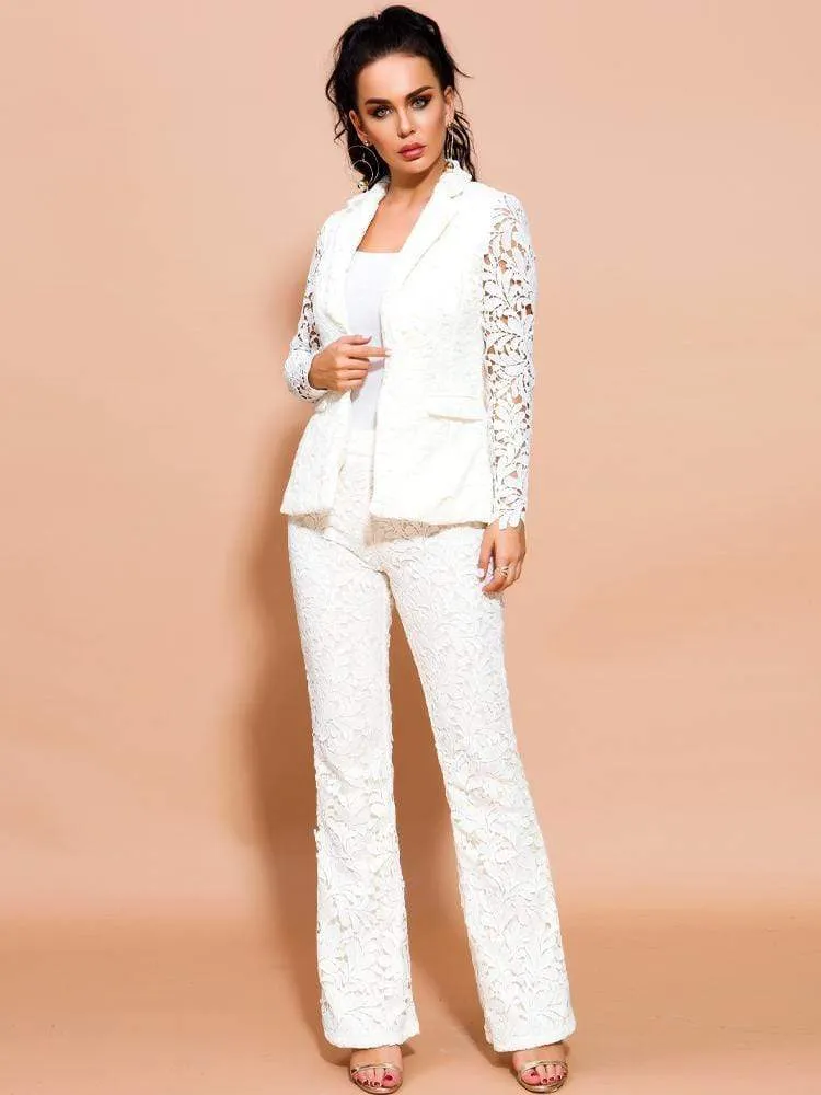 Lady Elegant Lace White Suit