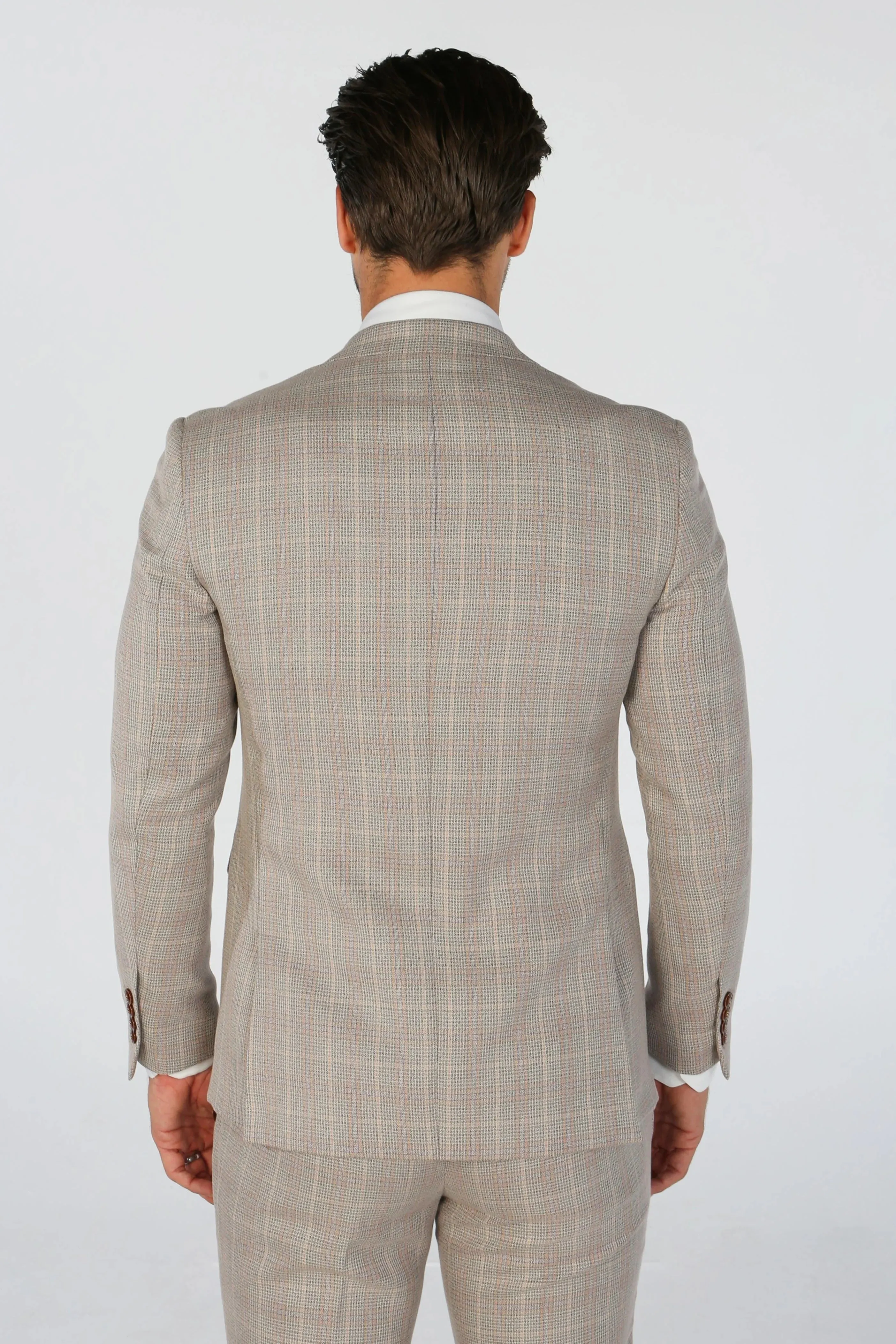 Leo - Men's Beige Checked Tailored Fit Blazer