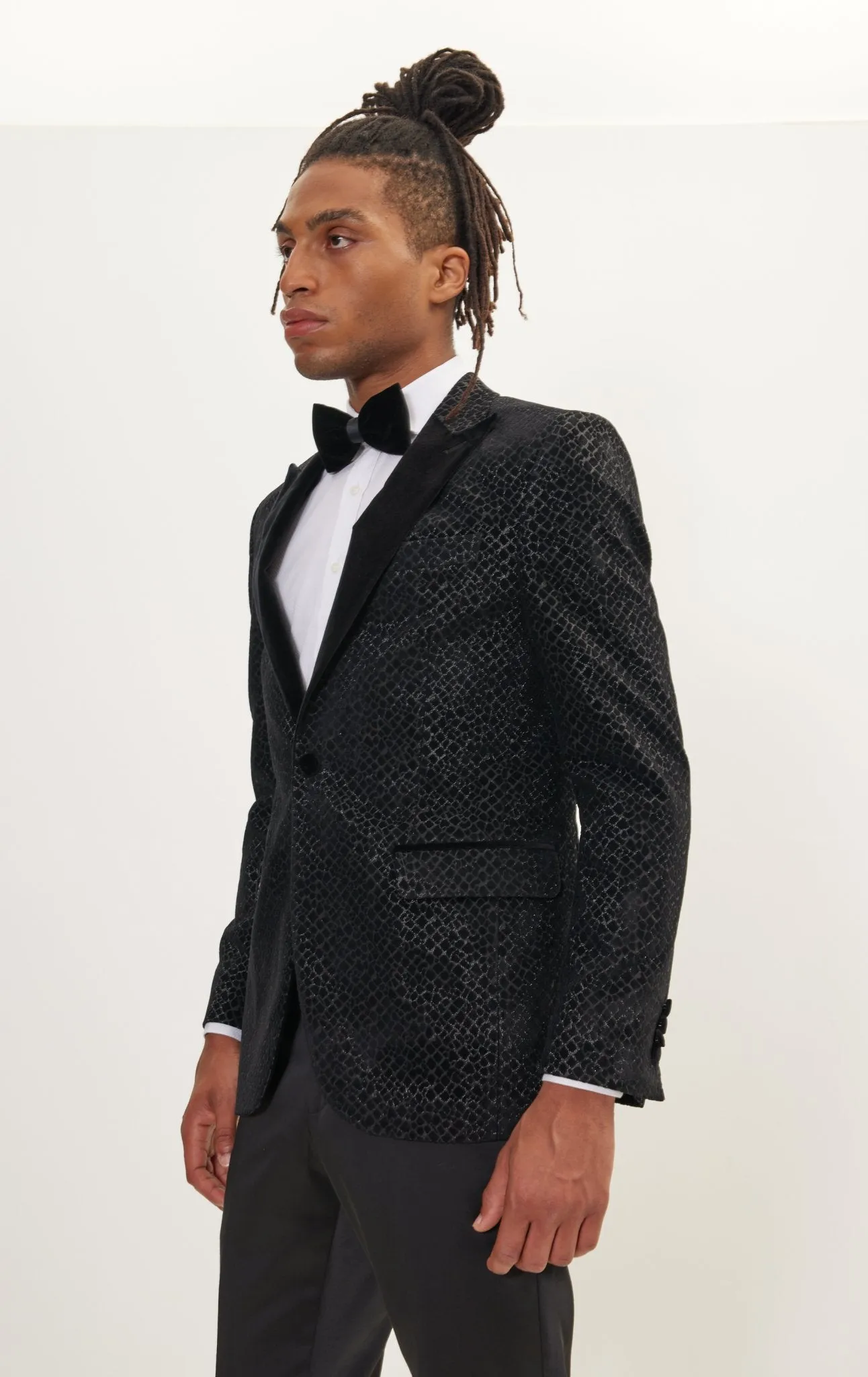 Leopard Flocking Peak Lapel Tuxedo Jacket - Black