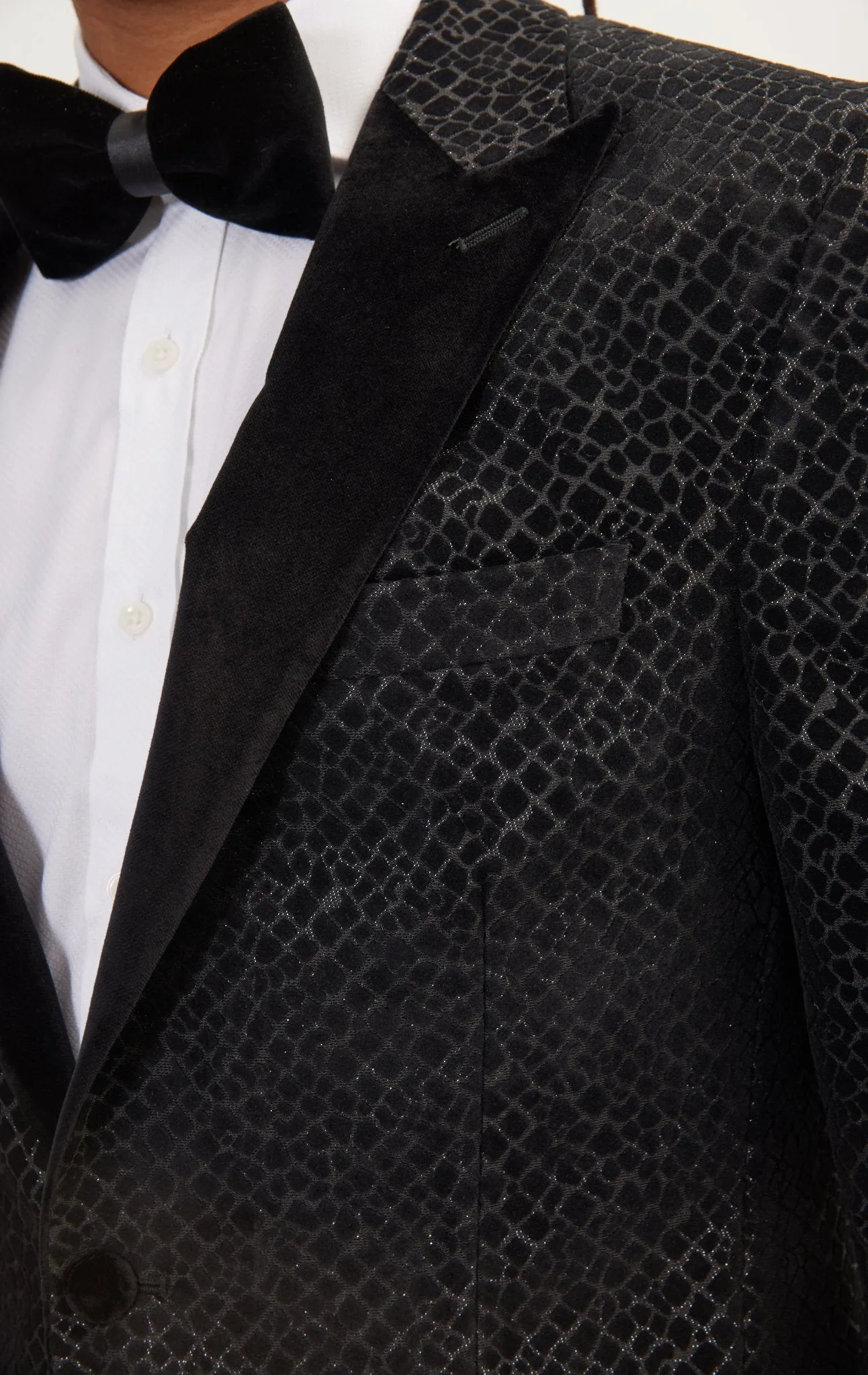 Leopard Flocking Peak Lapel Tuxedo Jacket - Black