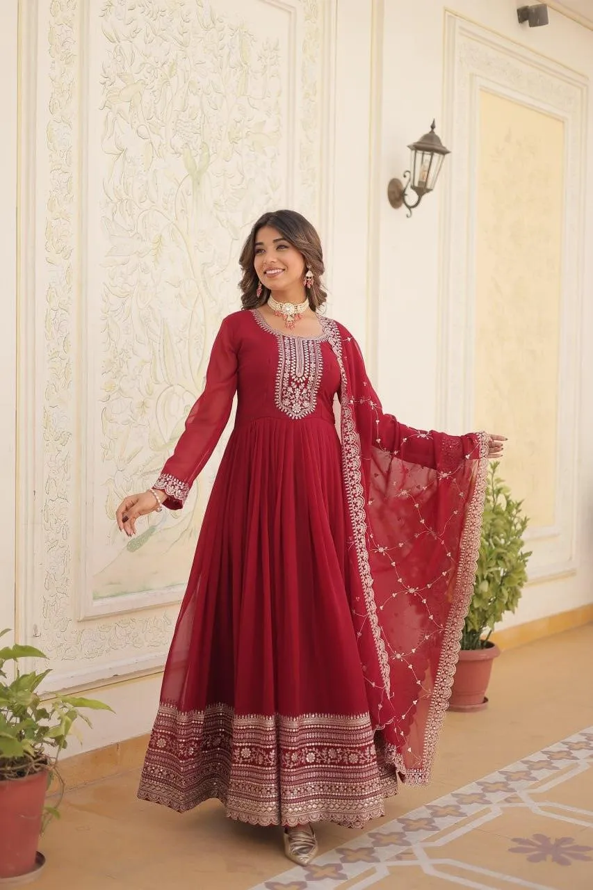 Majestic Heavy Sequins Embroidered Designer Anarkali With Dupatta
