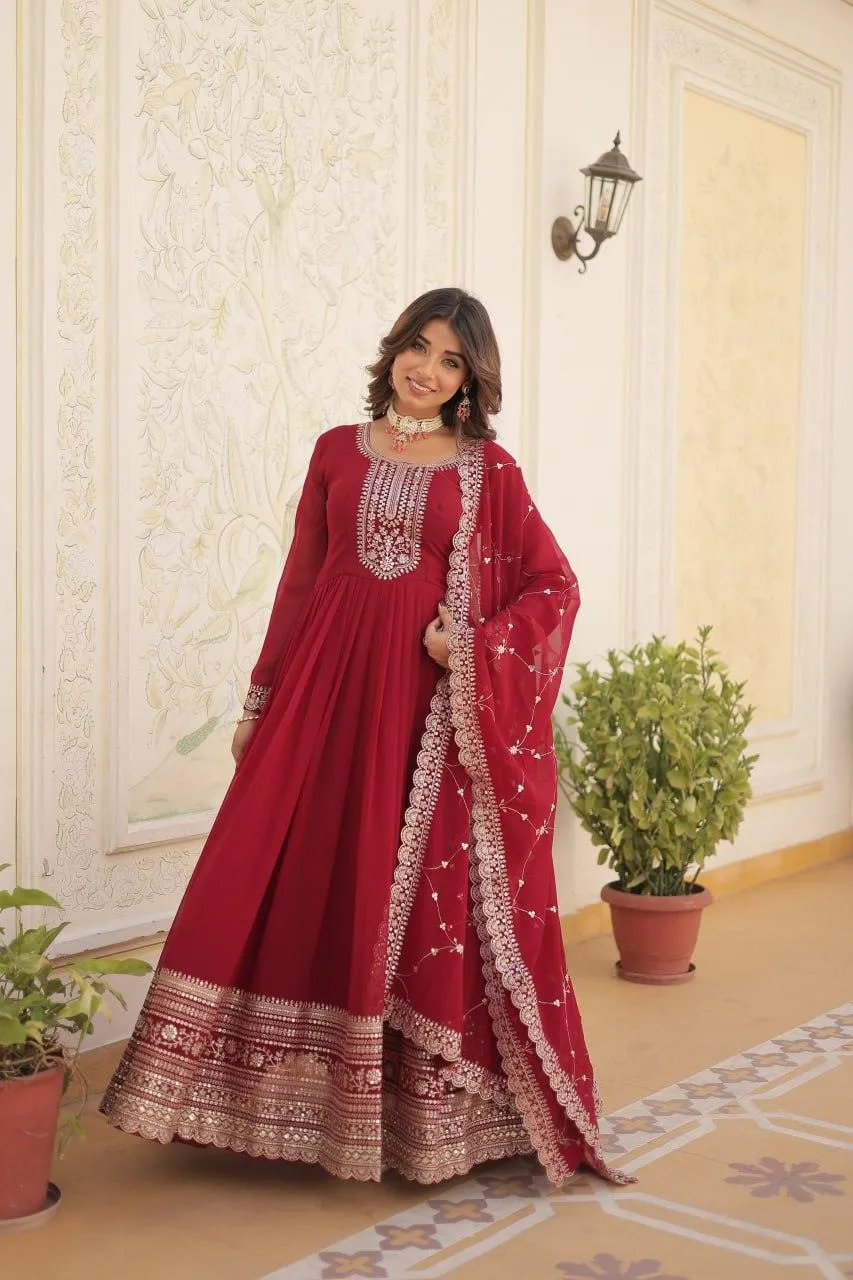 Majestic Heavy Sequins Embroidered Designer Anarkali With Dupatta