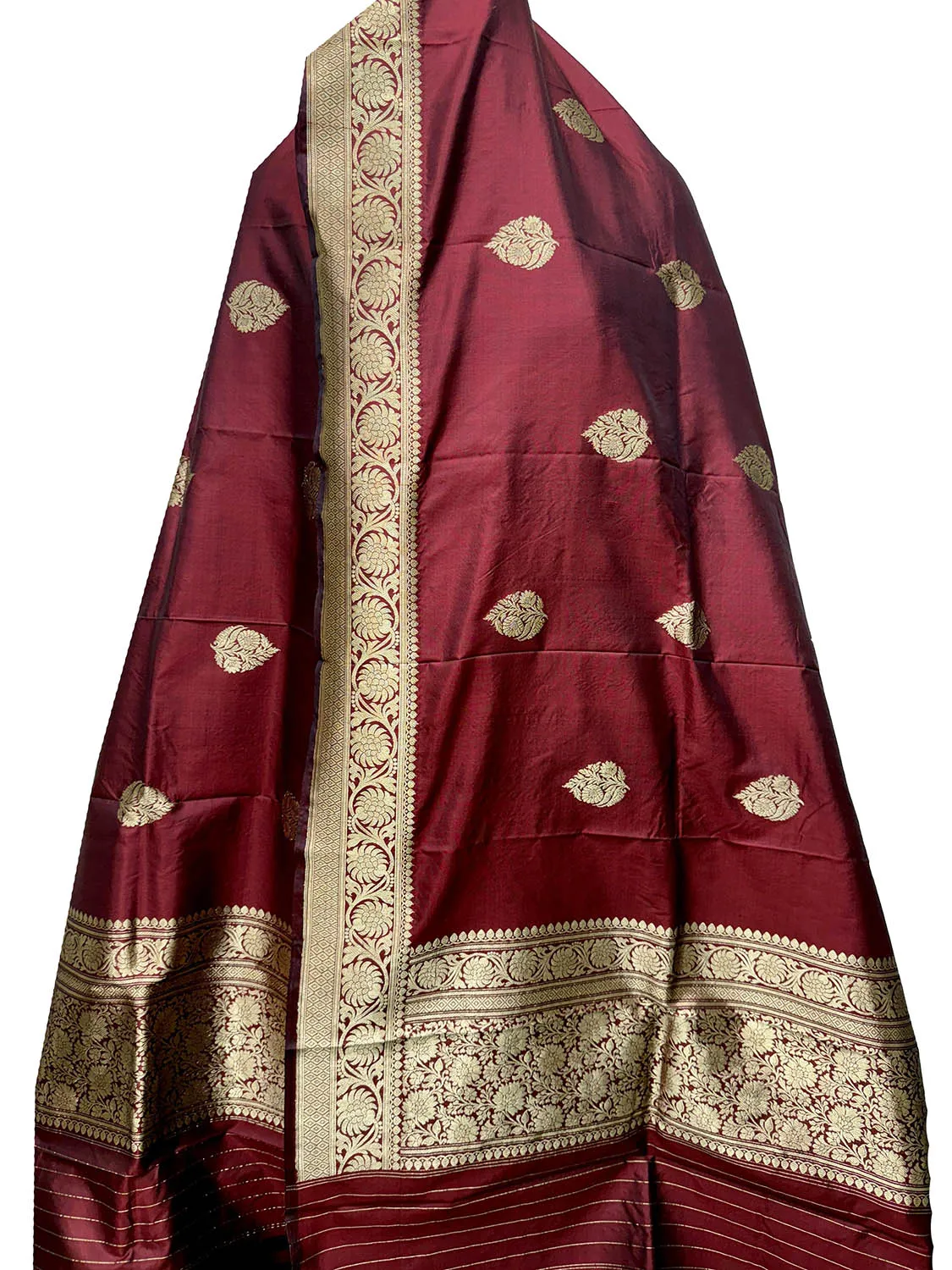 Maroon Banarasi Pure Katan Silk Dupatta: Elegant Luxury