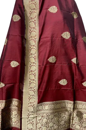 Maroon Banarasi Pure Katan Silk Dupatta: Elegant Luxury